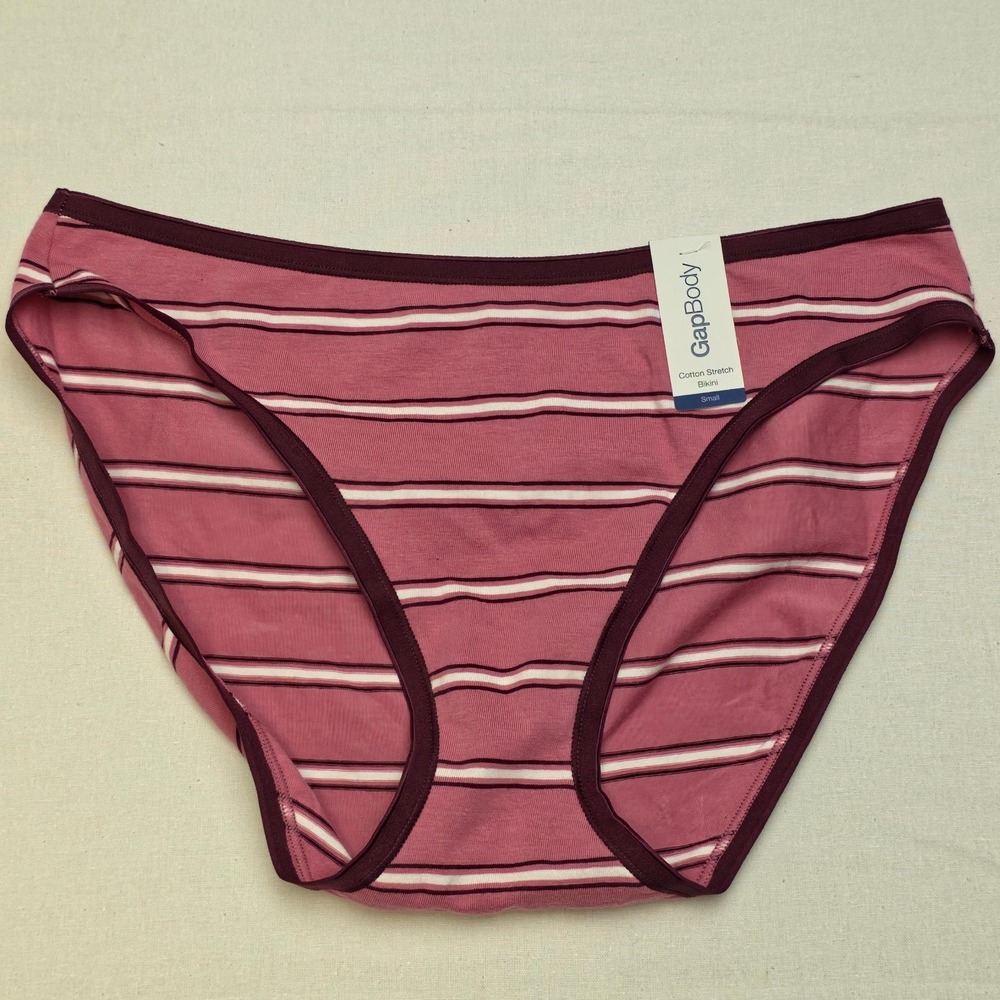 GAP GapBody Women Bikini Panty Small Pink Striped Organic Cotton Underwear NWT